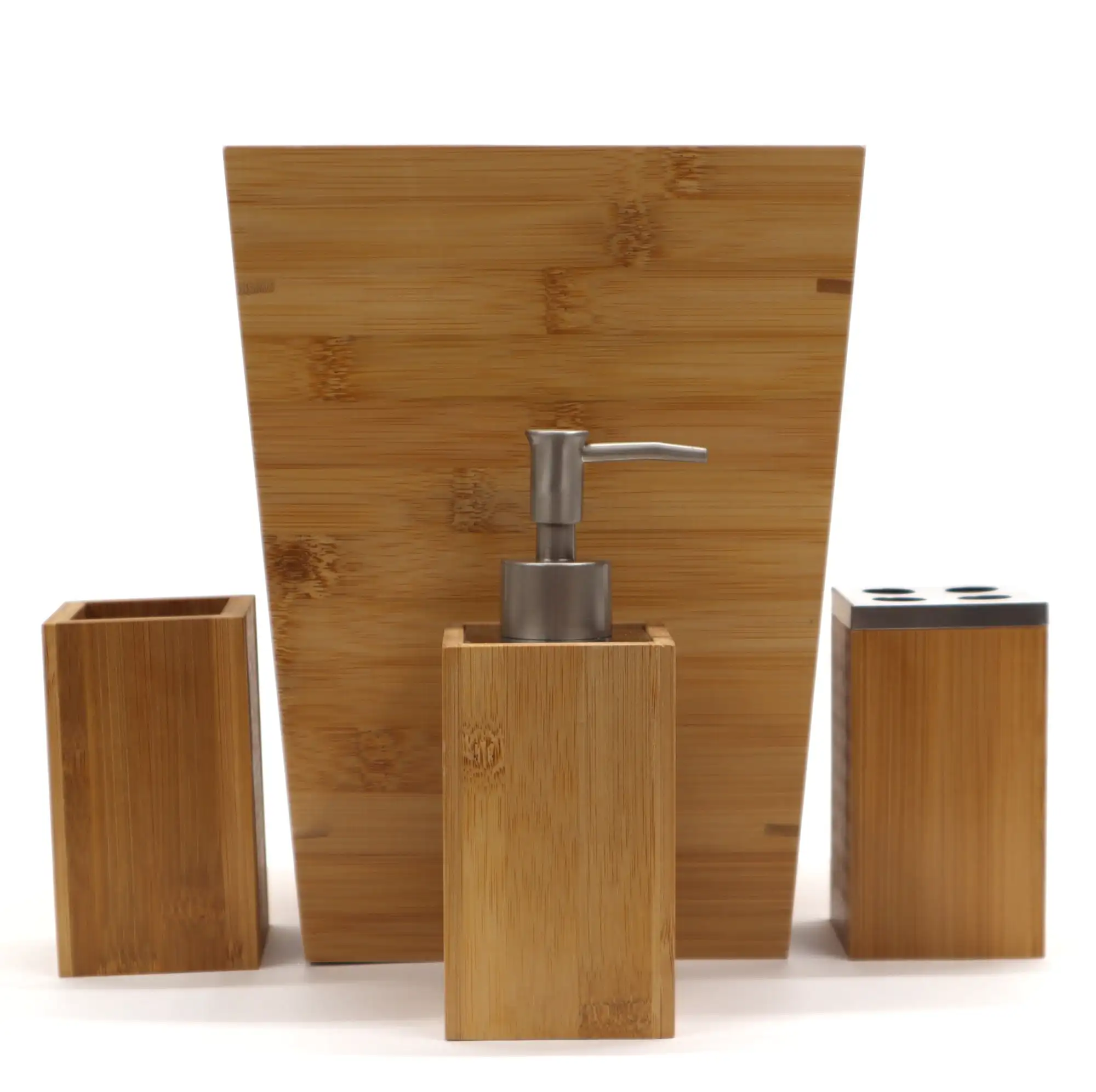 

Redmon Bamboo 4 Piece Bath Accessory Set Includes Waste can, Soap Dispenser, Multi Toothbrush Holder, and Tumbler