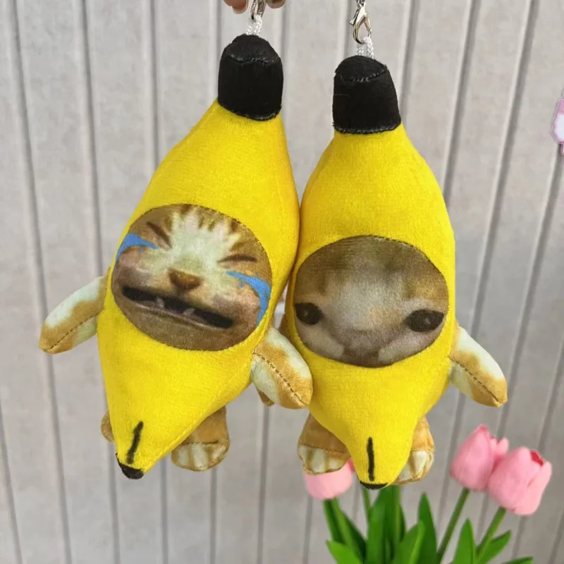 2023 Crying Banana Cat Plush Pendant Cute Banana Cat Doll With Sound Toy Keychain Car Bag Funny Pendant Keyring Gifts New new creative daisy shoes keychians cute flower shoe car key chain girl bag pendant keyring lovers holiday gifts