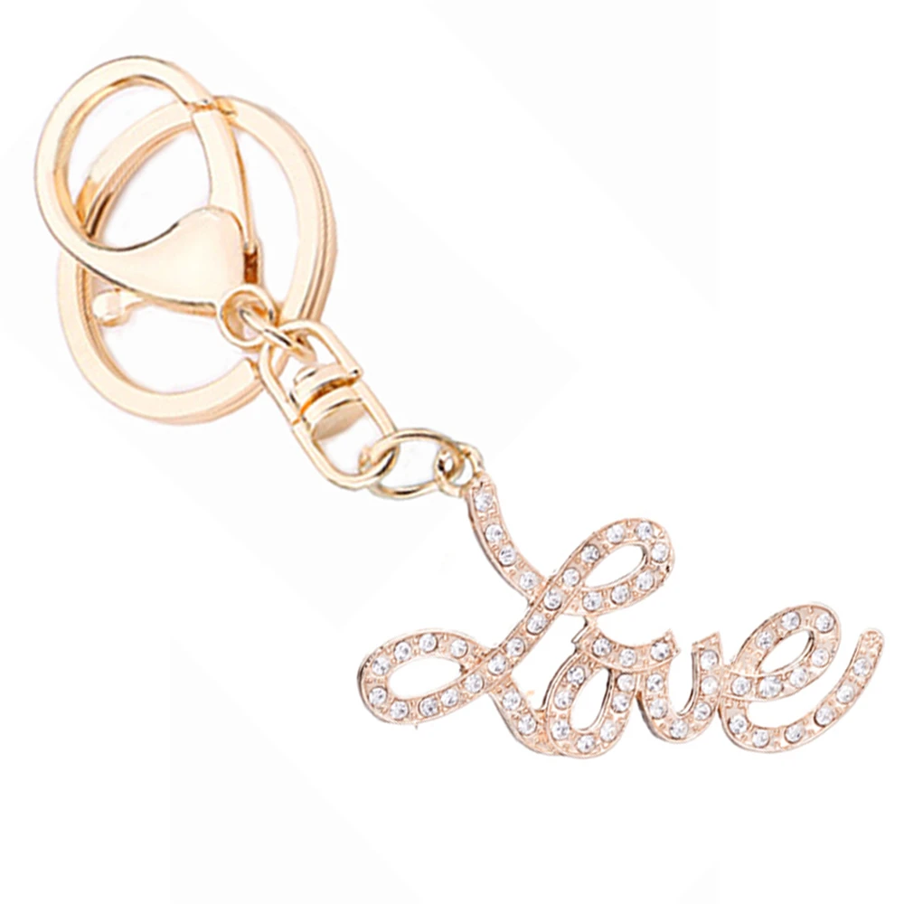 Love Letter Keychain Gold Plated Inlaid Crystal For Women Bag Ornaments Car Key Holder Waist Buckle Accessories Llaveros - Key Chains pic