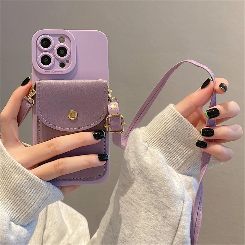 Luxury Leather Crossbody Neckband Wallet Phone Case with Card Holder