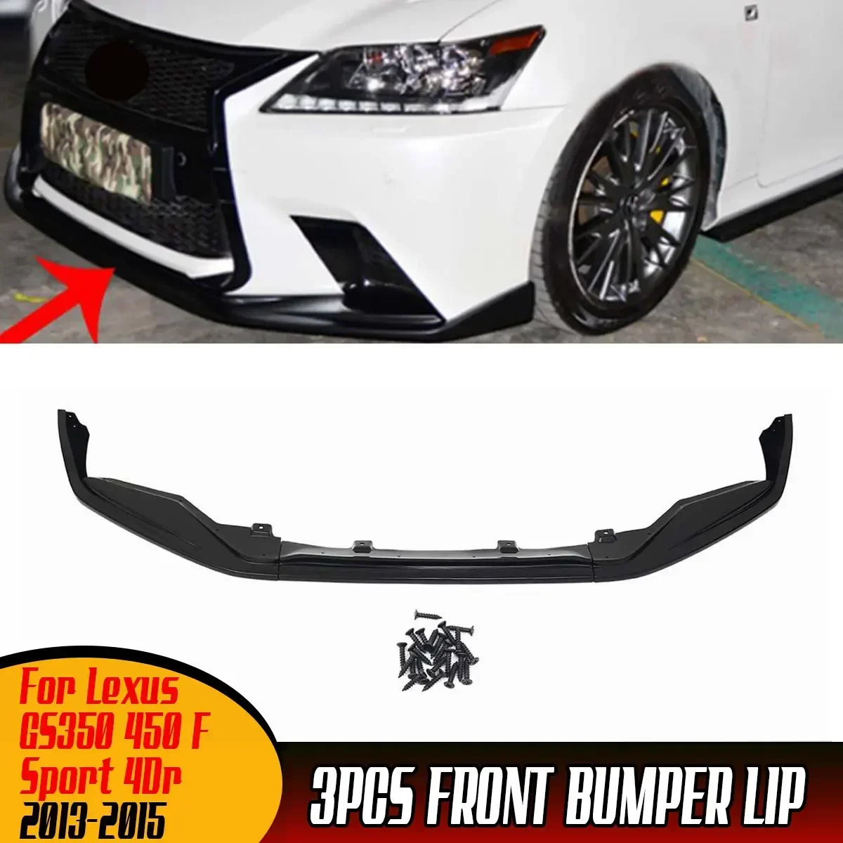 

3PCS Car Front Bumper Splitter Lip Spoiler Diffuser Protector Cover Guard For Lexus GS350 450 F Sport 4Dr 2013-2015 Body Kit
