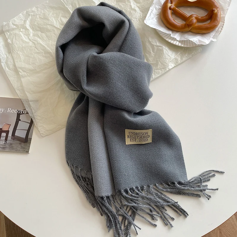 Luxurious Double-Sided Cashmere Pashmina Shawl with Tassel Detailing