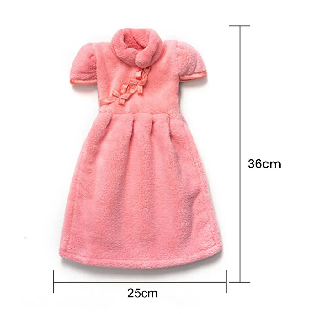 36*25cm Hanging Hand Towel With Hanger Cheongsam Shape Coral Fleece Thick Super Absorbent Bathroom Kitchen Towel Home Supplies