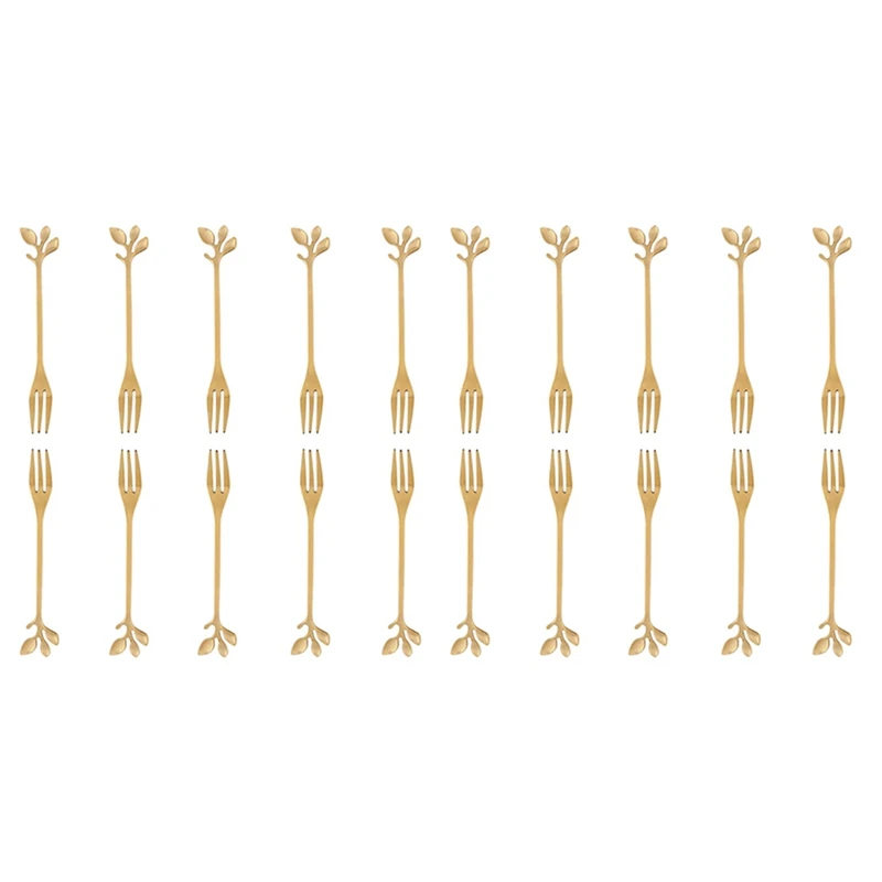 

20 Pcs Stainless Steel Leaf Cake Fruit Forks Set Tasting Dessert Forks Kitchen Accessory Wedding Party Golden