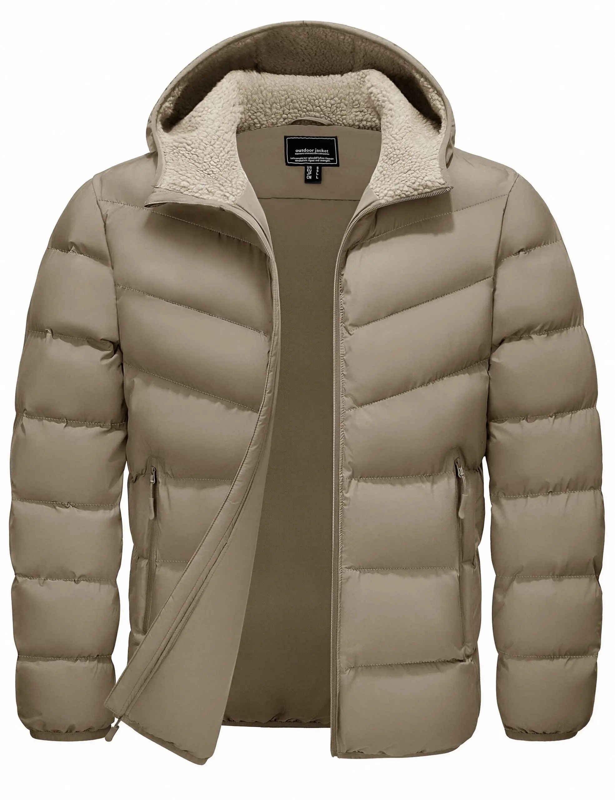 TACVASEN Mens Sherpa Lined Puffer Jacket Quilted Full-Zip Water Resistant Windproof OutShell Zippered Pockets Fleece Warm Coat