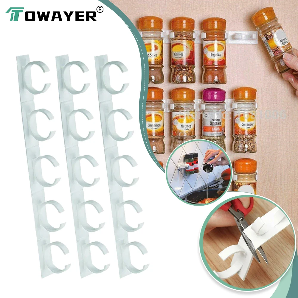 

Spice Bottle Rack Kitchen Storage Rack Plastic Wall Mount Jars Holde Clip Jar Rack Cabinet Door Hooks Ingredient Spice Organizer