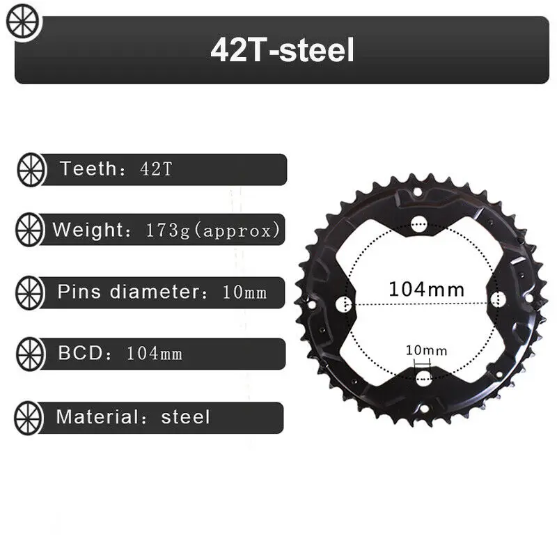 104/64 bcd自転車ギア24/26/32/38/42t mtbチェーンリングダブル