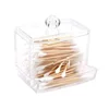 1Pcs Cotton Swab Holder, Cotton Swab Dispenser with Bamboo Lids,Bamboo Bathroom Storage Jars Storage Containers Clear Plastic 4