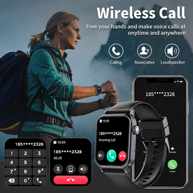 LIGE 1.83" Make Answer Call Smartwatch Men Women Wristwatch 600mAh Battery Fitness Message Alerts Smart Watch For Xiaomi Huawei