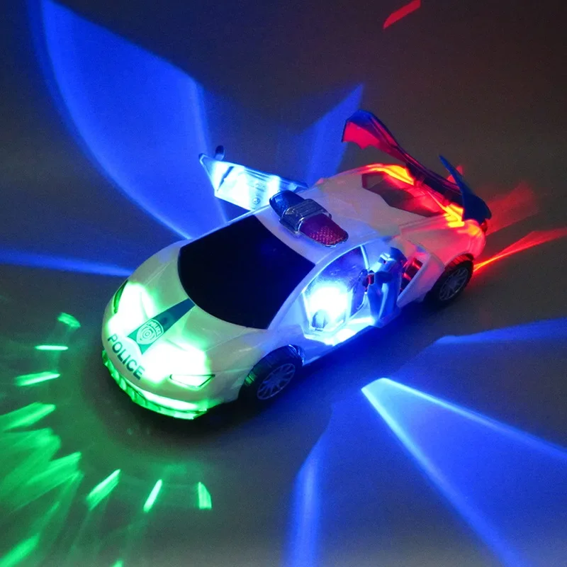 Kids Led Electric Car Toy Police 360 Degree Rotary Wheels Cool Lighting Music Door Open Kids Electronic Car Toys for Children