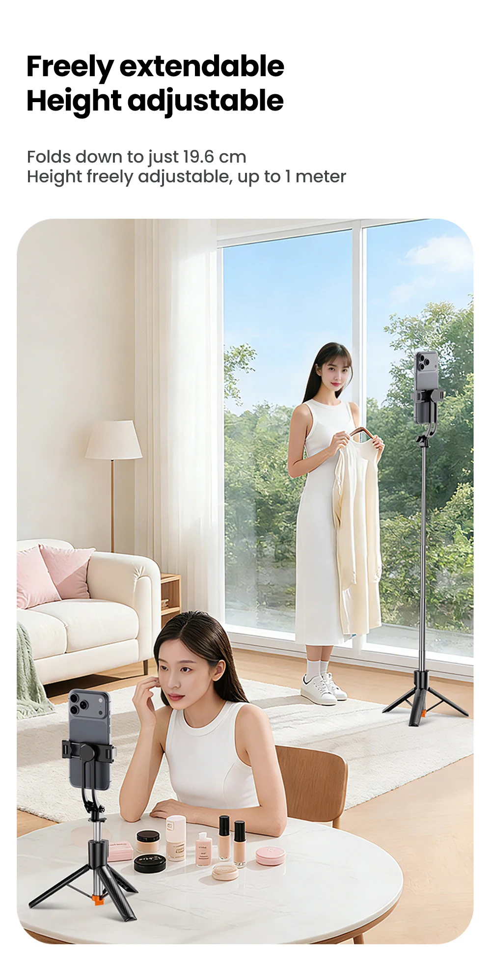 Portable Bluetooth Selfie Stick Tripod For Smartphones Extendable_voghion.com