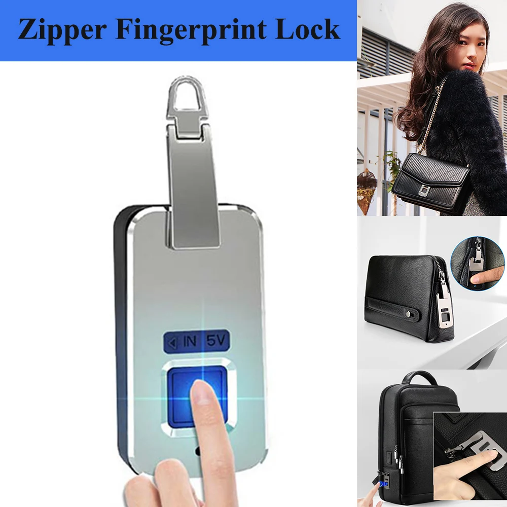 

Fingerprint Padlock Outdoor Safe Anti-Theft Zinc Alloy Lock Suitcase Luggage Zipper Backpack DC5V Type C Rechargeable Mini Locks