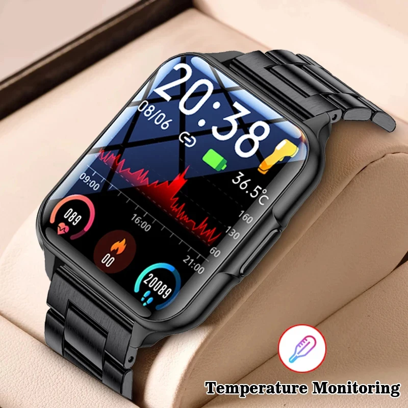 

New Body Temperature Smart Watch Men Blood Oxygen Monitoring Sports Fitness Watch Men Black Custom Dial Smart Watch For Xiaomi