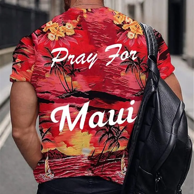 

Hawaii T-Shirt For Men Short Sleeve 3d Letter Printed Tops O-Neck Pullover Casual Men's T-Shirt Man Clothing Oversized Clothes