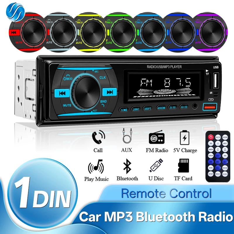 Hippcron Radio de coche 1Din reproductor estéreo Digital Bluetooth reproductor de MP3 de coche Color FM AUX Radio estéreo Audio música USB TF con en el tablero 1