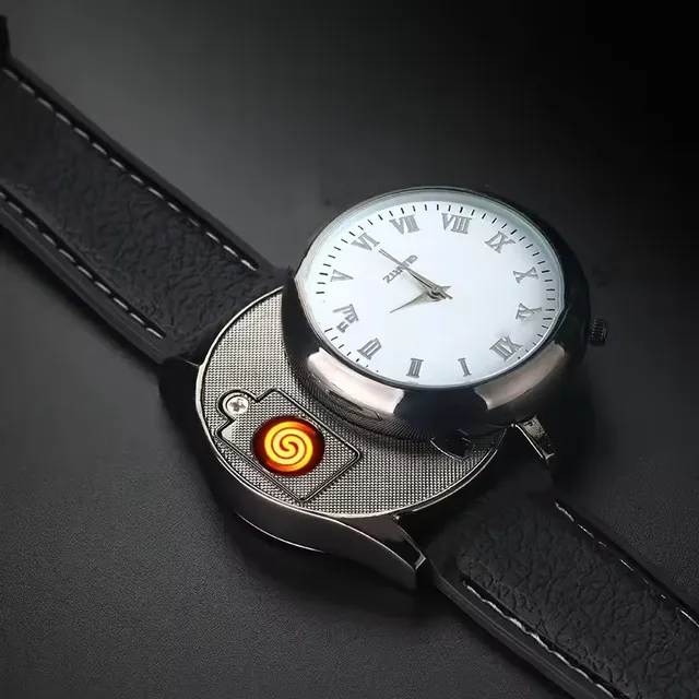 New Unusual Creative Watch Gold Portable Lighter Windproof Flameless Charging USB Cigarette Lighter Tool Exquisite Men's Gift 2
