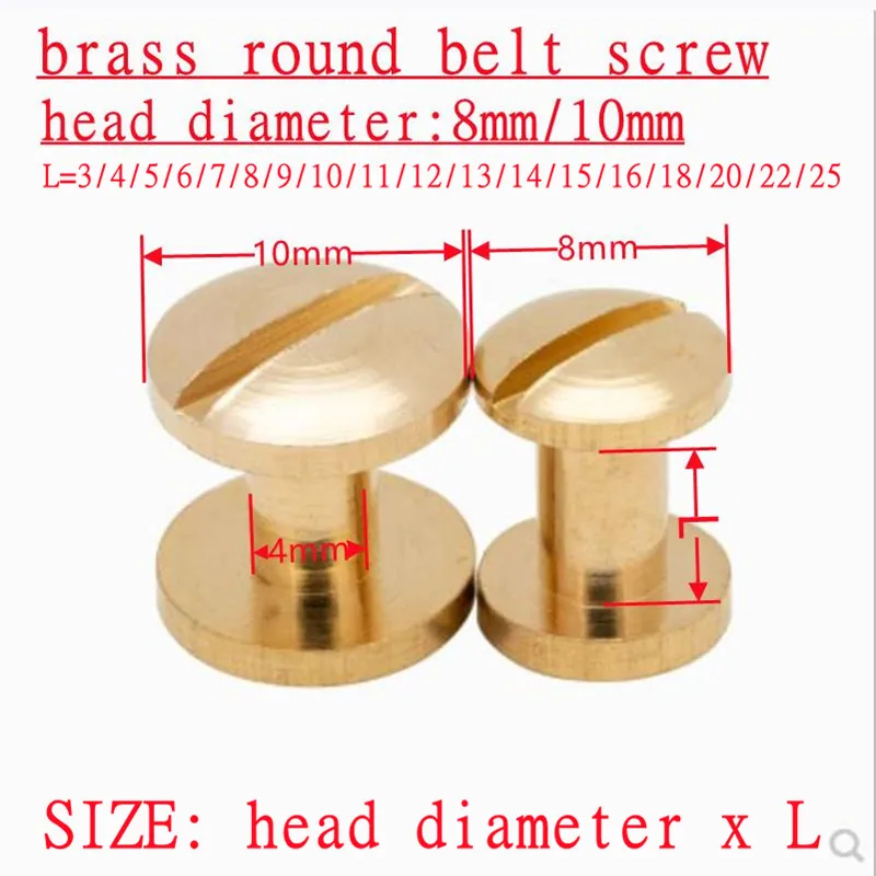 10sets Round Head 8mm/10mm Solid Brass Leather Belt Strap Wallet Photo Scrapbook Album Account Book Post Chicago Screw Rivet