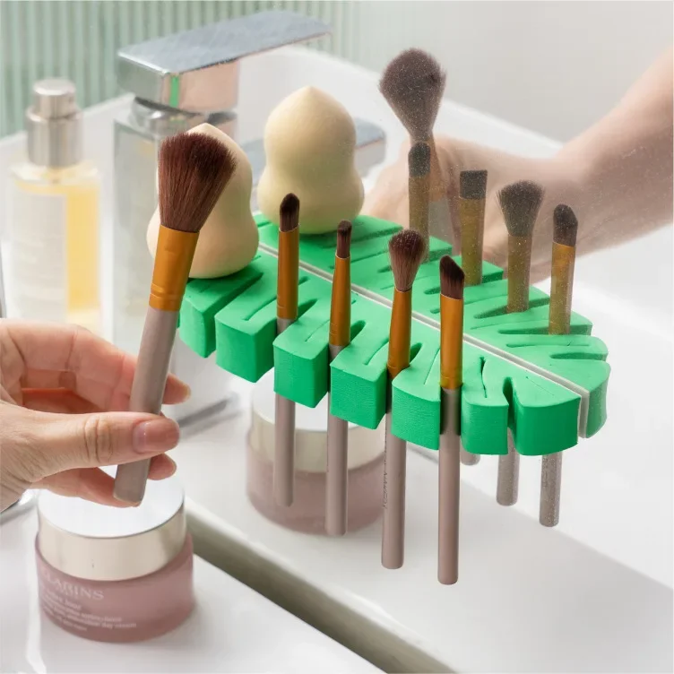 

New Leaf Shape Makeup Brush Drying Rack 6 Branches Wall-mounted Self-adhesive Holder Stand EVA Cosmetic Brushs Drain Stand