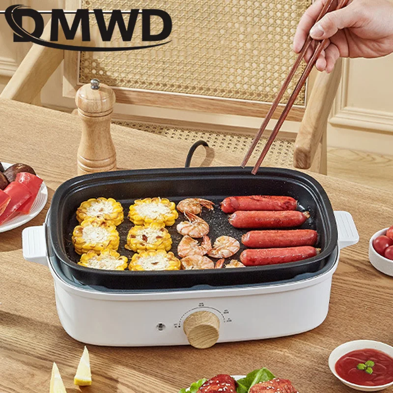 Split Electric Multifunction Hot Pot Cooker BBQ Barbecue Oven Grill Plate Non-stick Steak Frying Pan Food Noodle Cooking Skillet 3