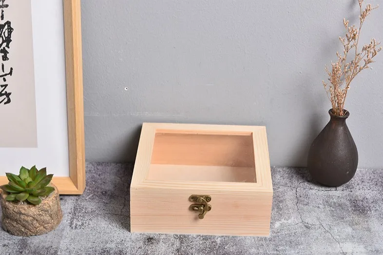 Wooden Storage Box Paulownia Wood With Lid Multifunction Square Hinged Craft Boxes For Jewelry Storage Decoration Craft 3