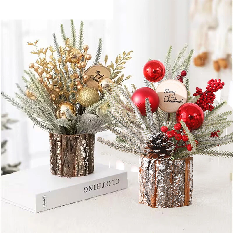 

2024 New Year Creative 37cm Mini Sequined XmasTree Tabletop Ornament Christmas Ball Pine Needle Pine Nut Tree Desk Decor