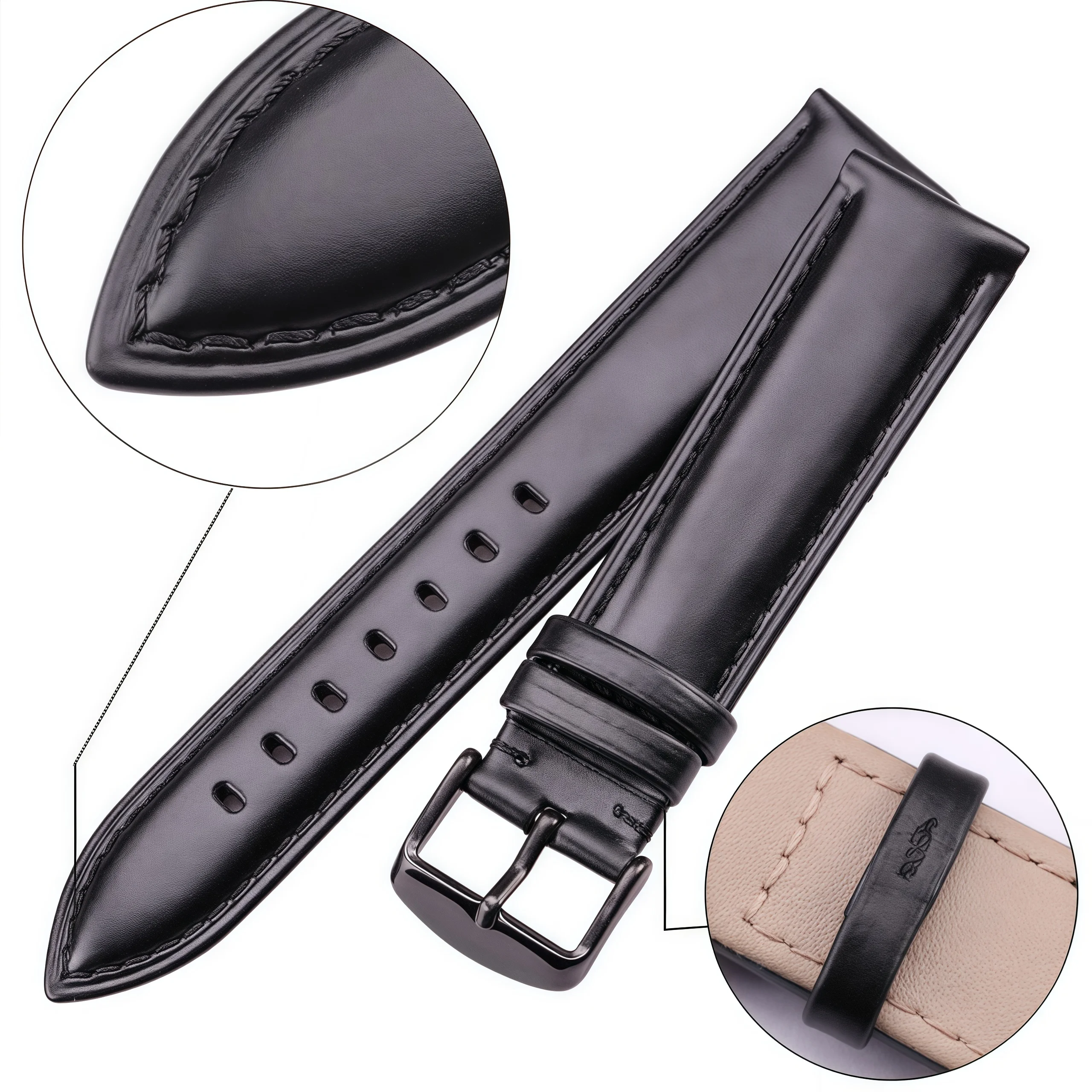 Premium Genuine Leather Smooth Watch Strap with Pin Buckle - Black & Brown Collection
