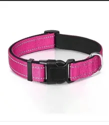 Reflective Adjustable Breathable Nylon Dog Collar with Soft Padding, Durable Design, and Bone Rope Accent - S (Rose red collar)