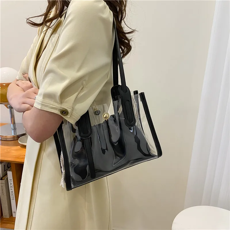 

TRAVEASY 2024, модная повседневная женская сумка большой вместимости, Сумка с принтом, прозрачная композитная сумка