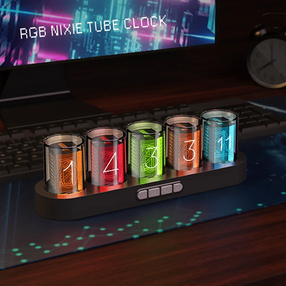 

Novelty Lighting Retro Nixie Tube Clock Glow Tubes Analog Clock Creative Digital RGB Night Light Exquisite Desktop Decoration