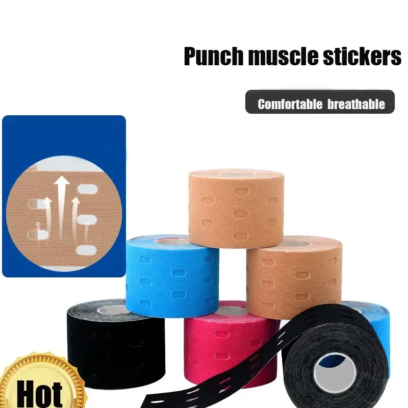 Sports Tape Kinesiology Tape 5cm*5m Perforated Kinesiology Elastic Adhesive Tape Cotton Muscle Protection Athletes Breathable Gym Sports Glue Knee Protector