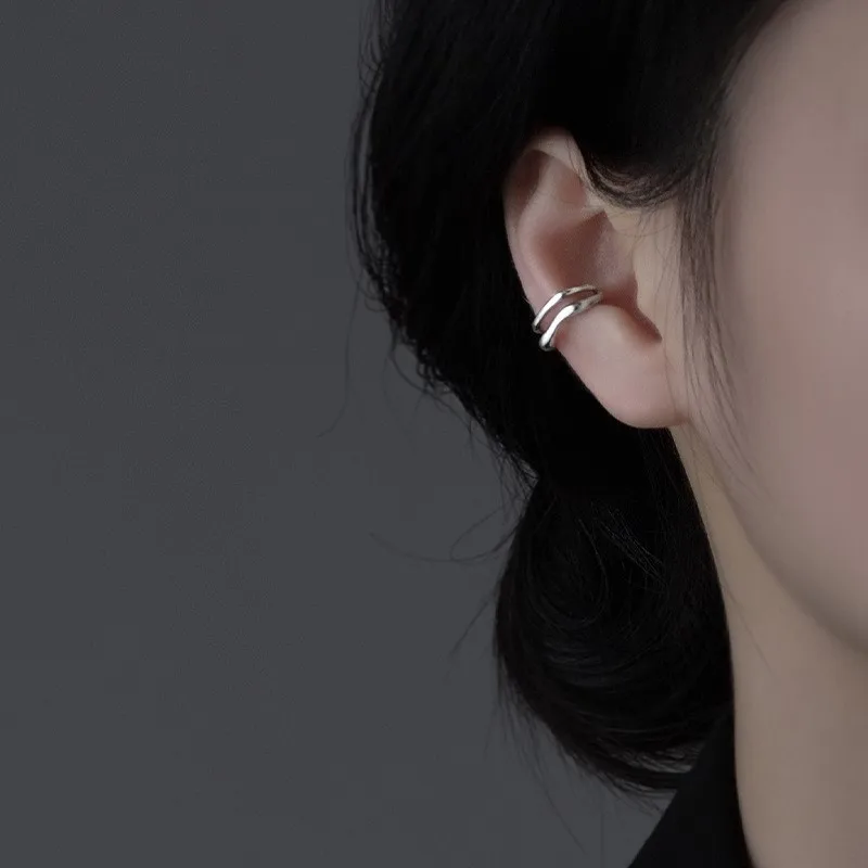 1Pcs 925 Silver Plated Ear Cuff Earrings Non-Piercing Double Layer Cuff Ear Clip Earring For Women Girls Party Jewelry e1243 ear clip earrings,clip earrings,ear clip,ear accessories