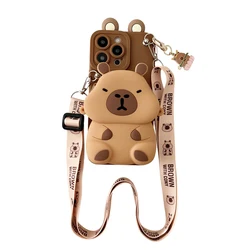 Kapibala 3D Cartoon Phone Wallet Case with Rope - Honor 80 se (Light brown)