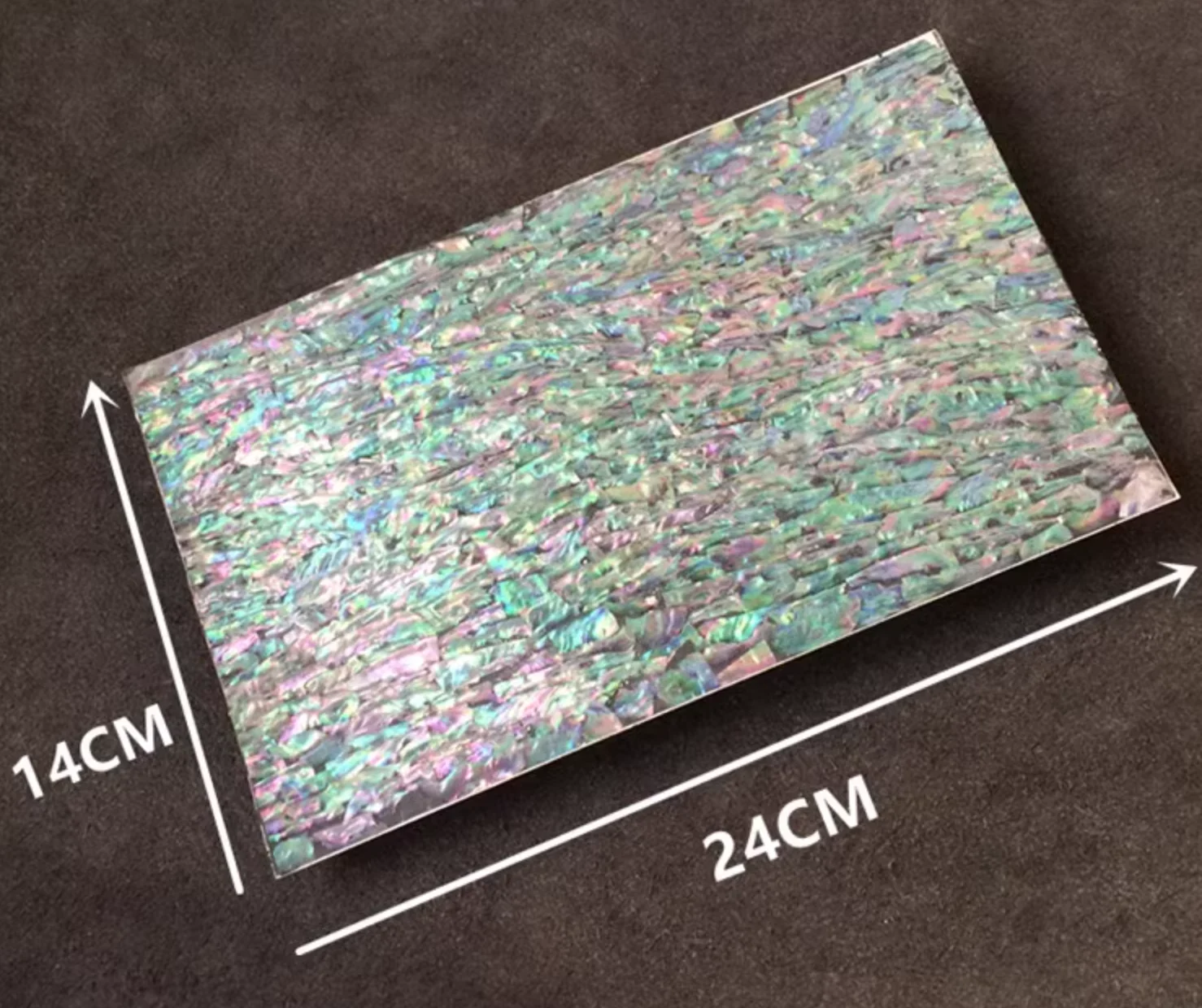 크기: 14x24cm 두께: 0.25mm, 다채로운 전복 쉘 베니어, 접착 백킹 포함, DIY 낚싯대 장식, 수공예품