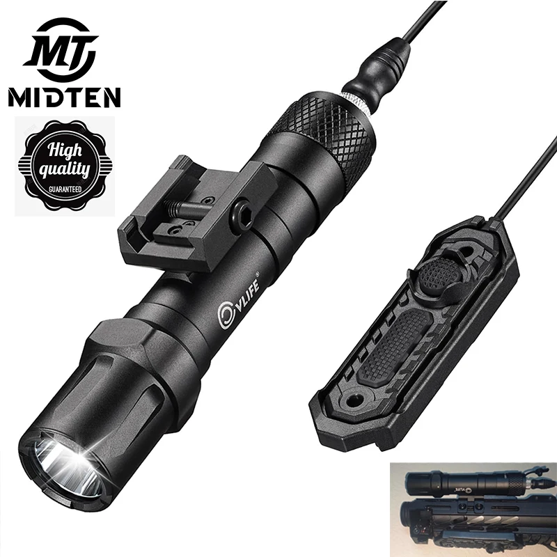 MidTen 2000 Lumens Tactical Flashlight Picatinny Rail Strobe Modes Rechargeable Light Pressure Remote Switch