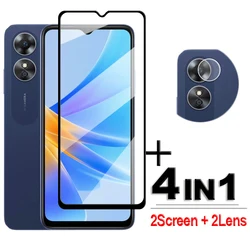 4 - in - 1 Tempered Glass Screen Protector with Full - Cover Lens Film - 2.5D Enhanced Protection, 6.56 - Only 2 Front Glass (For OPPO A17)