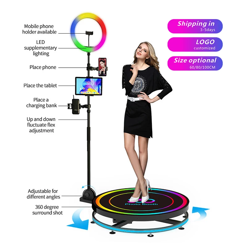 

2024 Hot Selling 360 Degree Studio with Traveling Case Rotating Camera Wedding Party Event Video Booth Machine