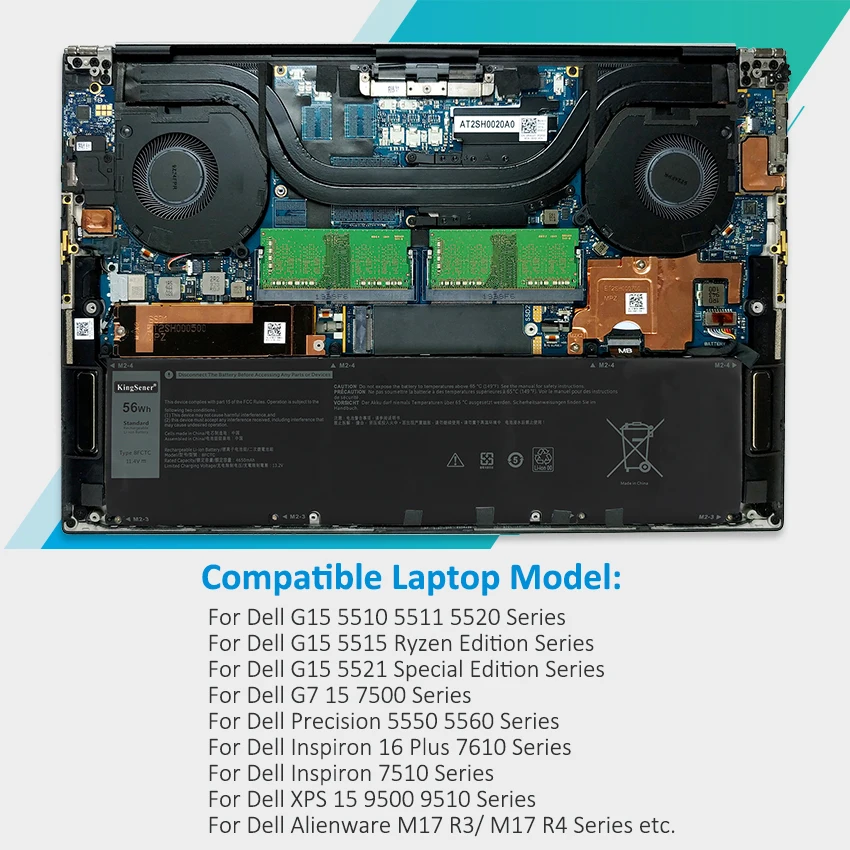 Células Bateria para Dell Dell G15 5510 5511 5520 5515 5521 Series Dell Xps 15 9500 g7 15 7500 11.4v 56wh Kingsener8 - Imagem 3