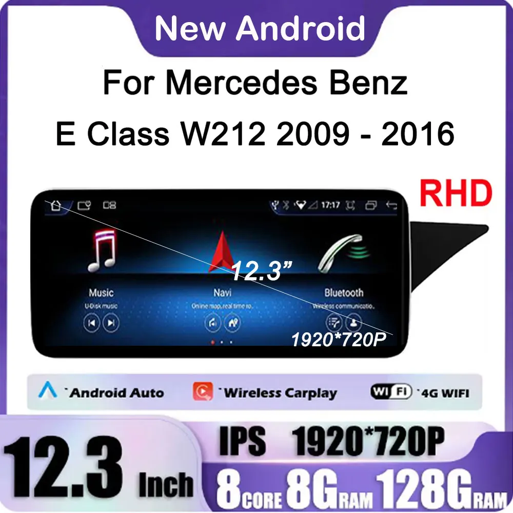 

12.3" Android 14 For Mercedes Benz E Class W212 2009 - 2016 Right Hand Drive Car Raido GPS Player Video Navigation Multimedia