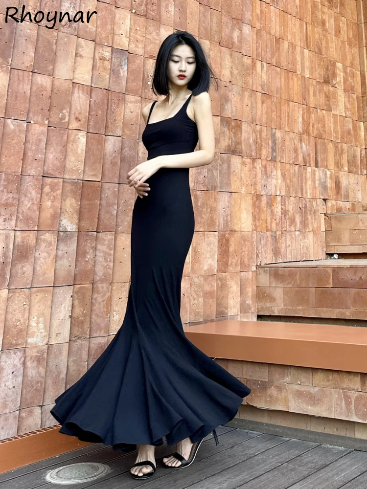 

Платье женское длинное облегающее без рукавов, элегантное приталенное элегантное платье с квадратным вырезом, приталенное элегантное во французском стиле, чёрная юбка-годе, на лето