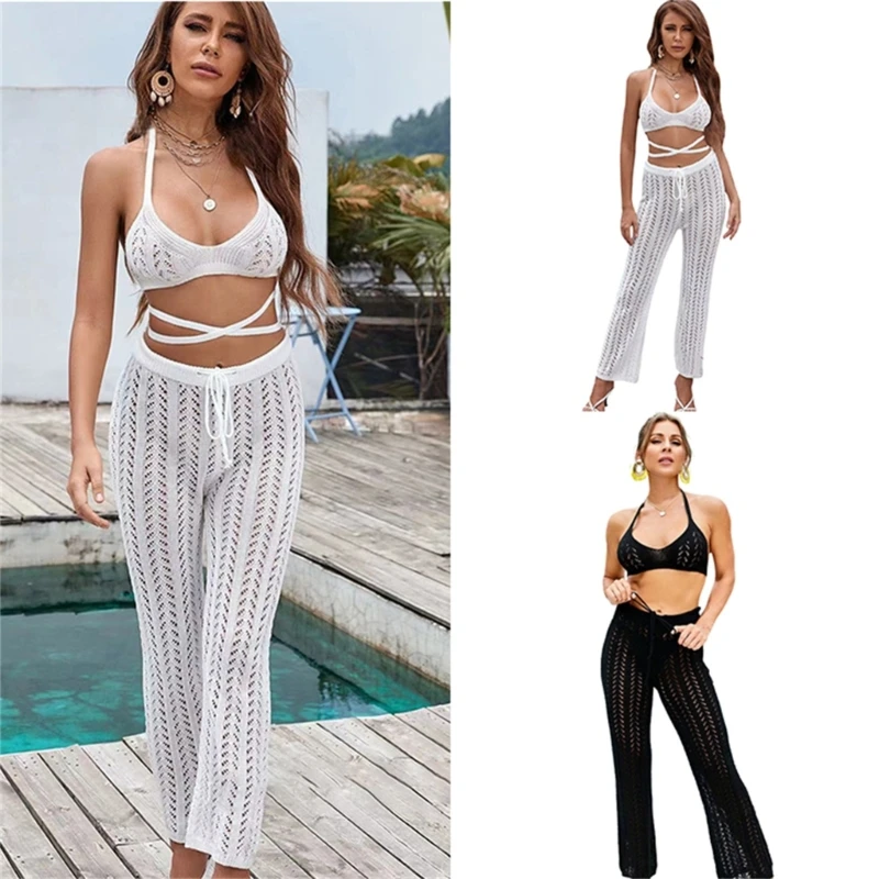 

G92F Женский бюстгальтер с открытой спиной, топ и длинные брюки с вырезами и крючком, комплект из 2 предметов, клубная одежда