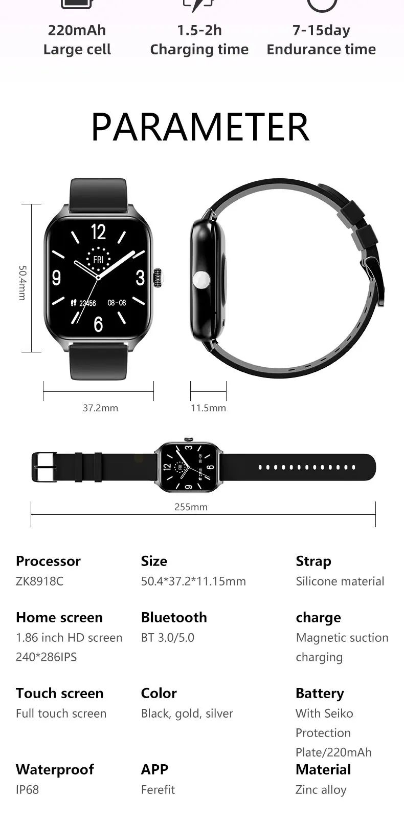 WS1 Smart Watch Bluetooth HD Display Waterdicht Hartslag Bloedzuurstof voor Dames Heren Fiess Tracker en Gezondheid_voghion.com