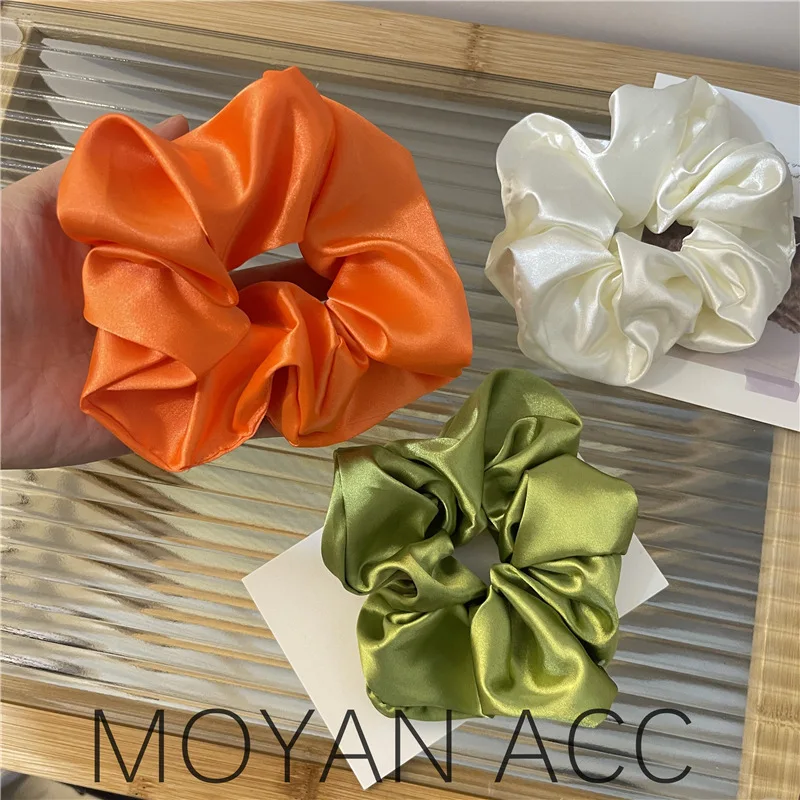 Bright Color Solid Color Large Intestine Ring Mone Hair Band Female Korean Style Internet Celebrity Artificial Silk Simple Headb preserved rose flower ring box wedding engagement jewelry display holder holiday day gift artificial flower decorative