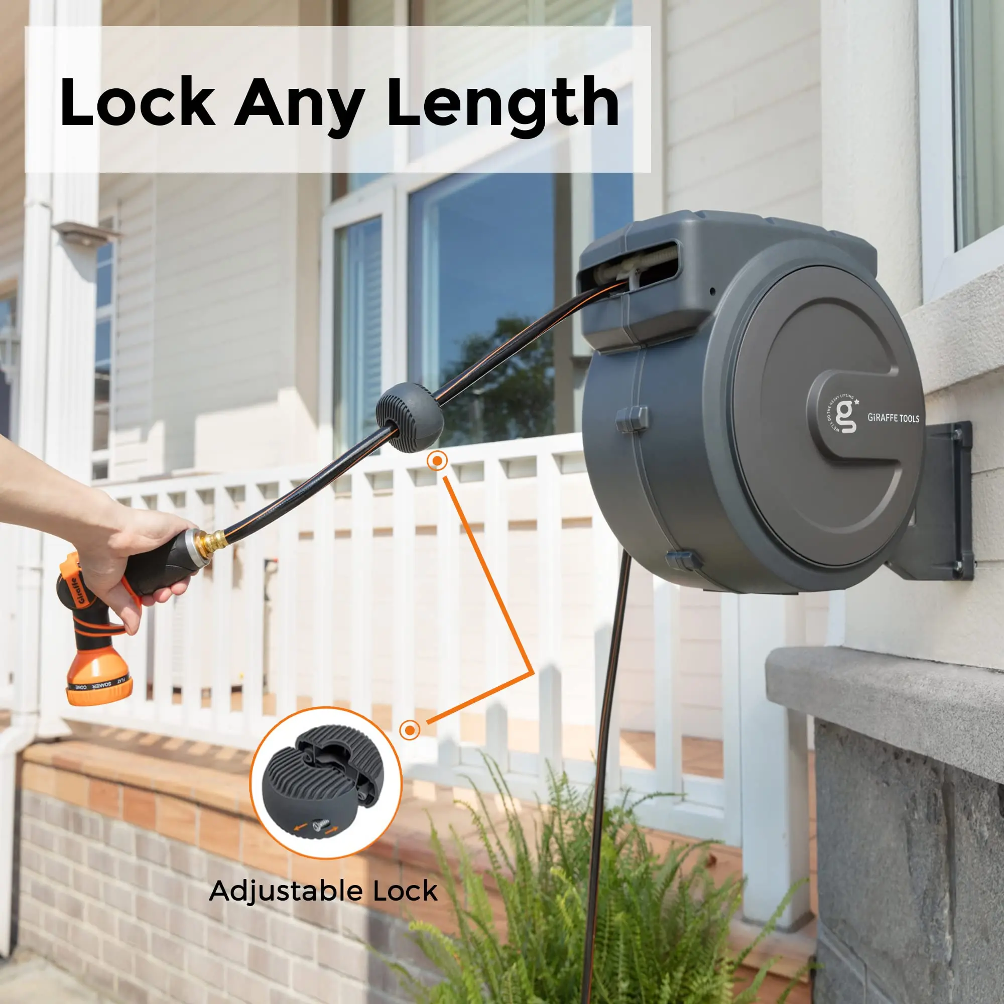Giraffe Tools AW30 Garden Hose Reel Retractable 1/2" x 100 ft Wall Mounted Water Hose Reel 4