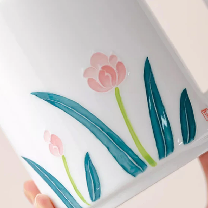 Chinese Style Ceramic Mugs, Home Personal Office Creative Teacup With Cover, Filtered Tea Water Separation, Tea Cups, 450ml, 1Pc