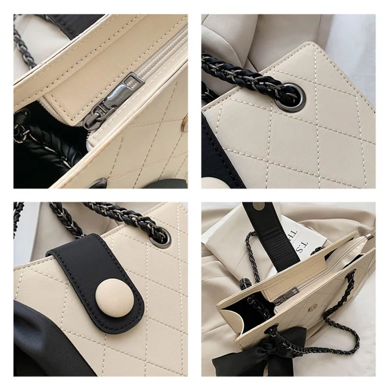 Elegant Square Shoulder Bag For Women With Chain Strap And Ribbons_voghion.com