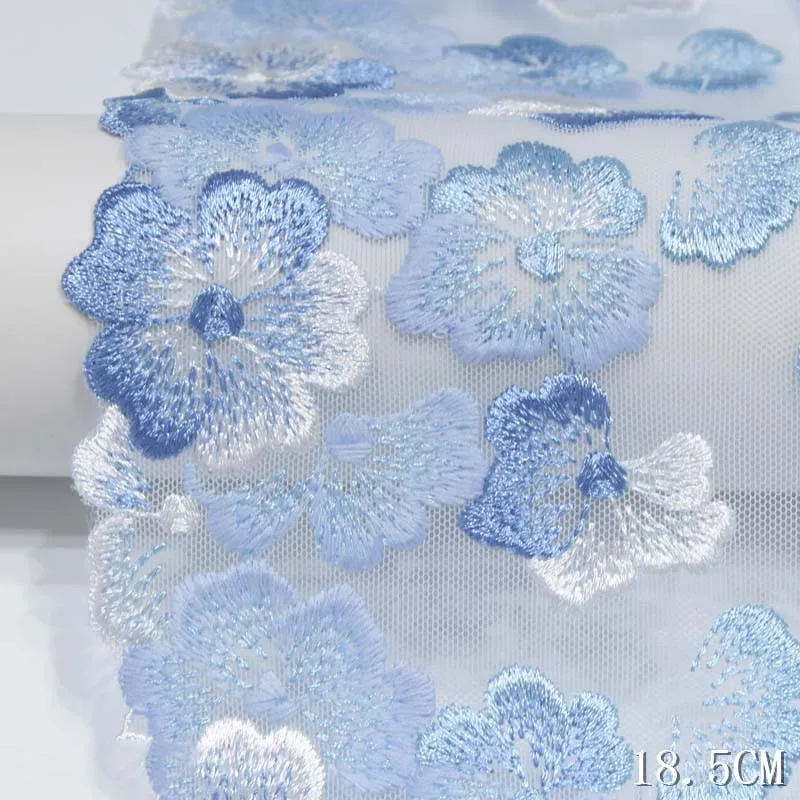 31 Yards Embroidered Flower Mesh Fabric Pink Sky Blue Laces Ribbon DIY Lace Trim Garment Accessories Lace Fabric 1