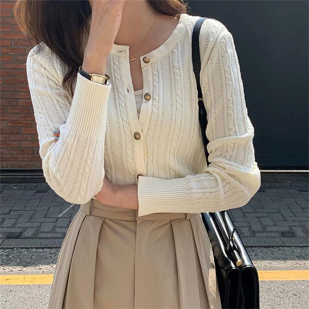 white sweater HziriP Korea Twist Slim-Fit Cardigans Sweaters Loose Elegant All Match Fashion 2021 Autumn Gentle Lady OL Chic New Women Tops green sweater Sweaters