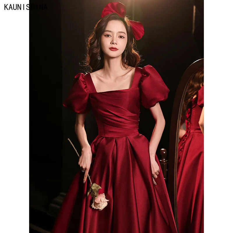 KAUNISSINA Evening Gowns for Women Square Collar Long Party A Line Formal Graduation Dresses Evening Celebration Dress long sleeve maxi dress formal Evening Dresses