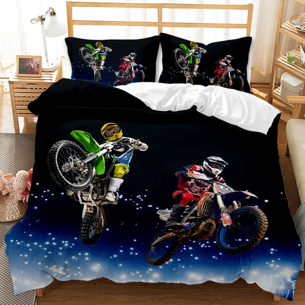 Motorcycle Duvet Cover Set Motocross Racing Bedding Dirt