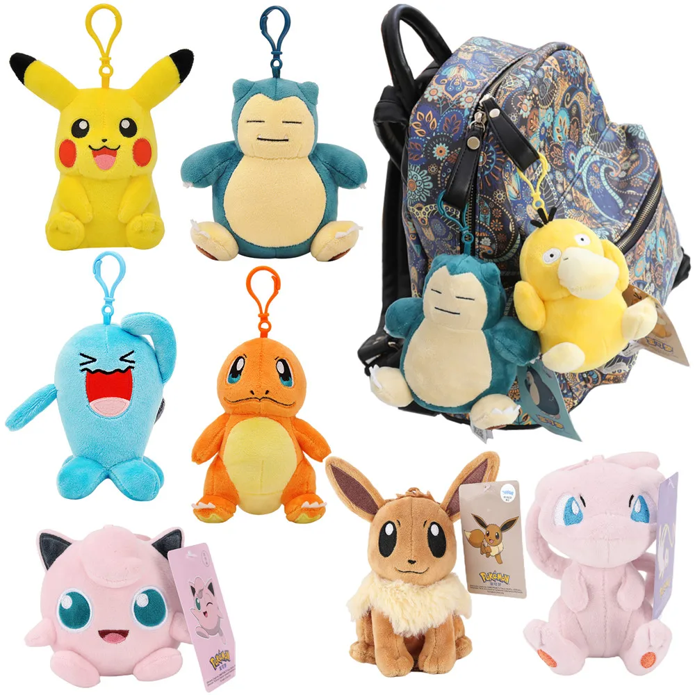 

12cm Pokemon Toys Plush Keychain Pendant Doll Anime Figures Pikachu Eevee Charmander Mew Psyduck Wobbuffet Snorlax Kids Toy